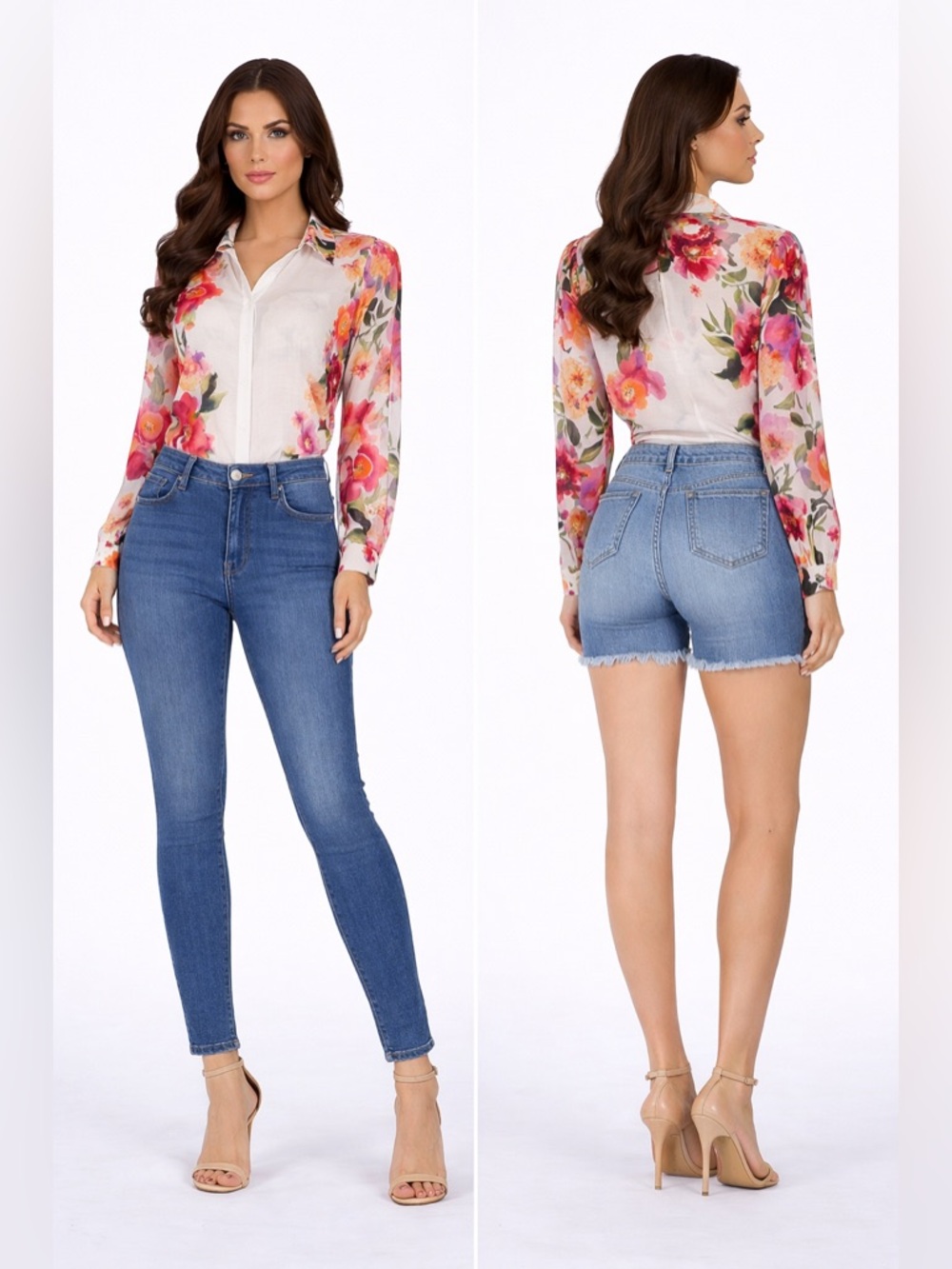 Joie White Blouse with Pink and Orange Floral Print